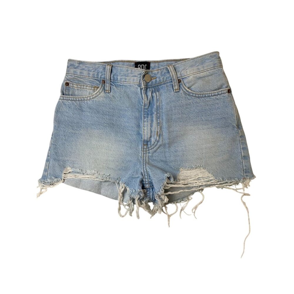 BDG Denim Girlfriend Mid Rise Distressed Light Blue Jean Shorts Size 25 Western